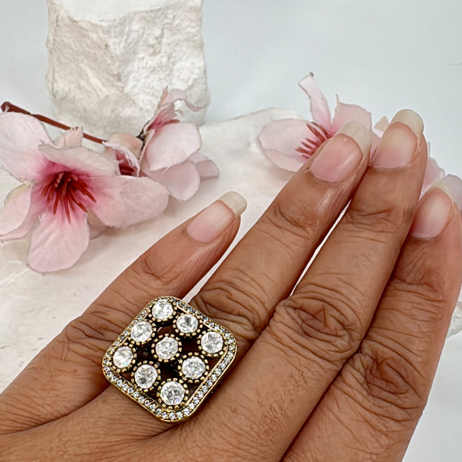 Clear Moissanite Square Adjustable Finger Ring