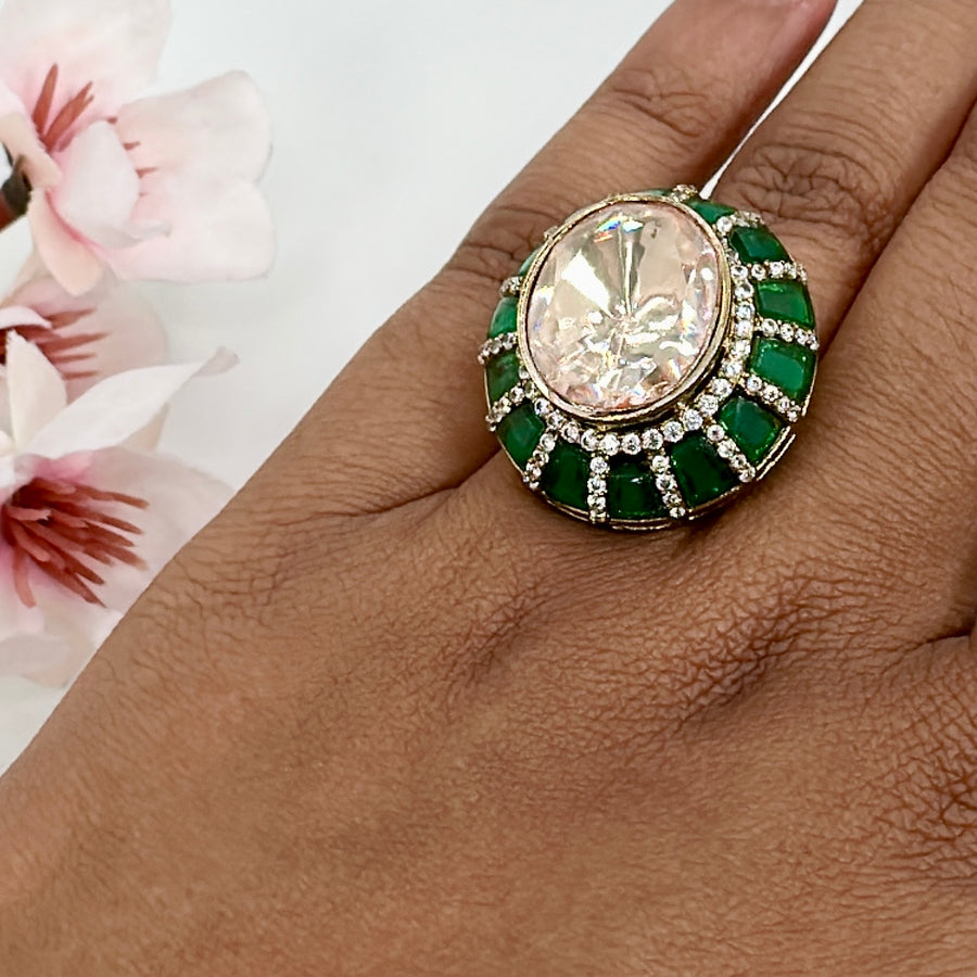 Green Jadau Moissanite Adjustable Finger Ring