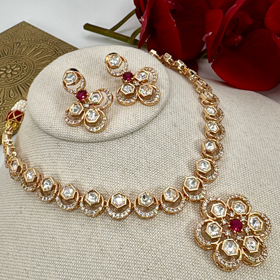 Ruby Polki Kundan Dainty Necklace Set