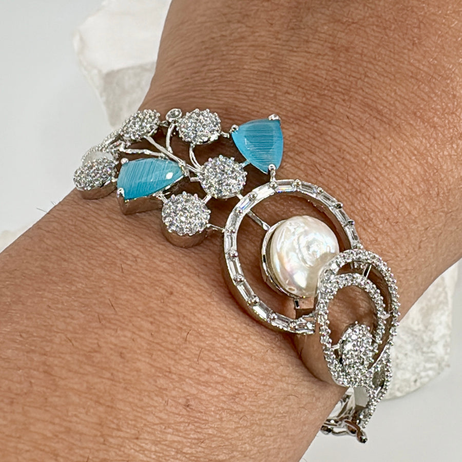 Turquoise Cubic Zirconia American Diamonds Openable Bracelet (Fits Size 2.2-2.6)