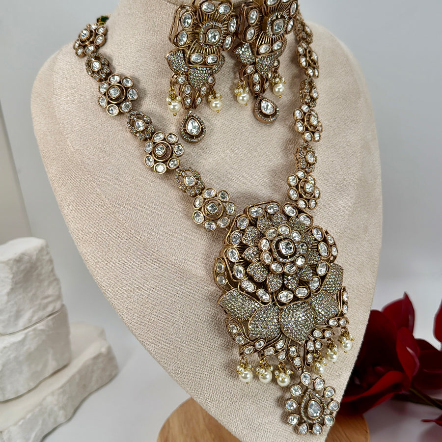Clear Moissanite Long Necklace Set