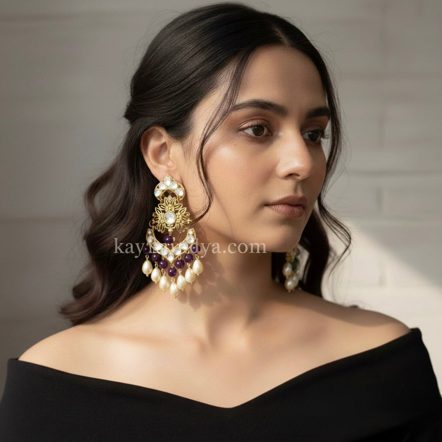 Purple Pearl Chand Bali Earrings