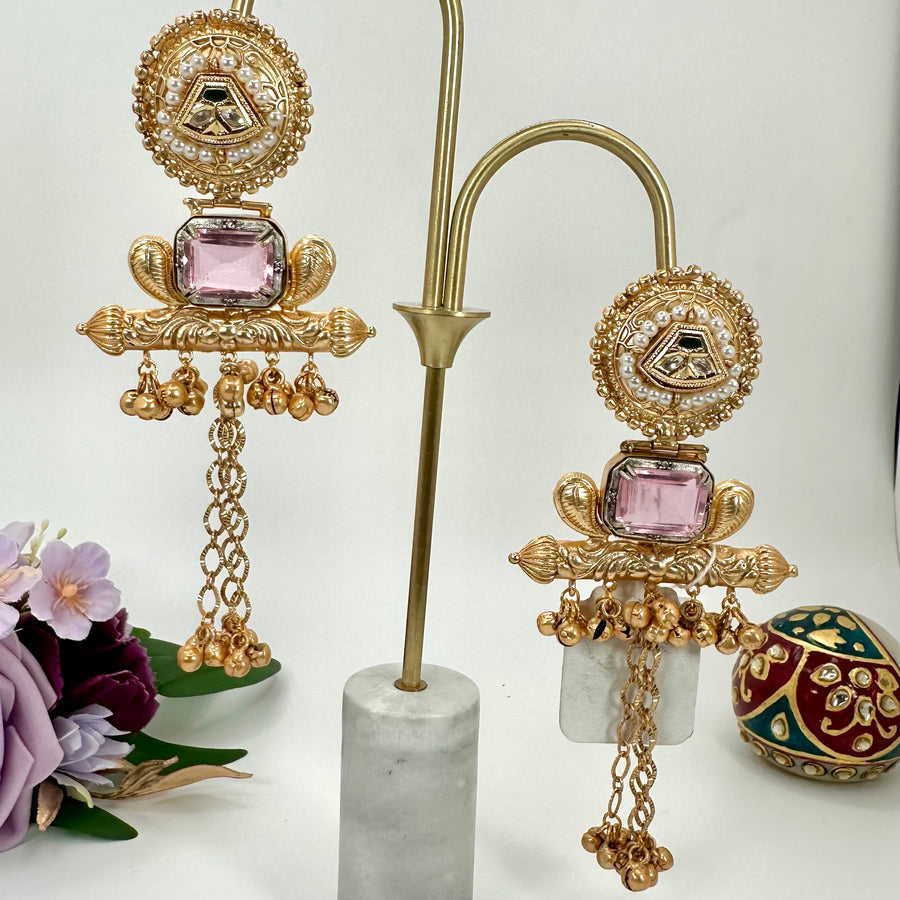Pink Silver Lookalike Lightweight Kashmiri Jhumka Earrings