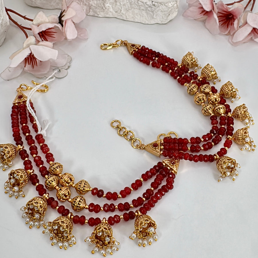 Ruby Pearl & Jhumka Ear Chain