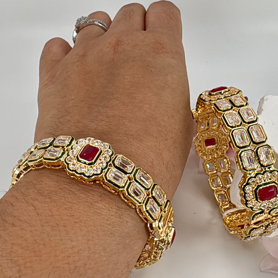 Ruby Kundan Openable Openable Bangle Pair (Size 2.2)