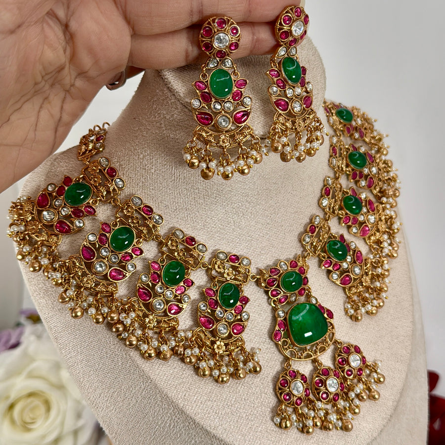 Green & Ruby Paachi Jadau Necklace Set