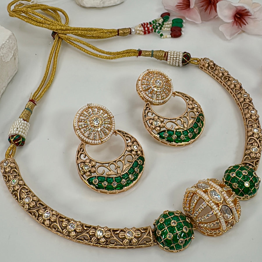 Green Moissanite Dainty Hasli Necklace Set