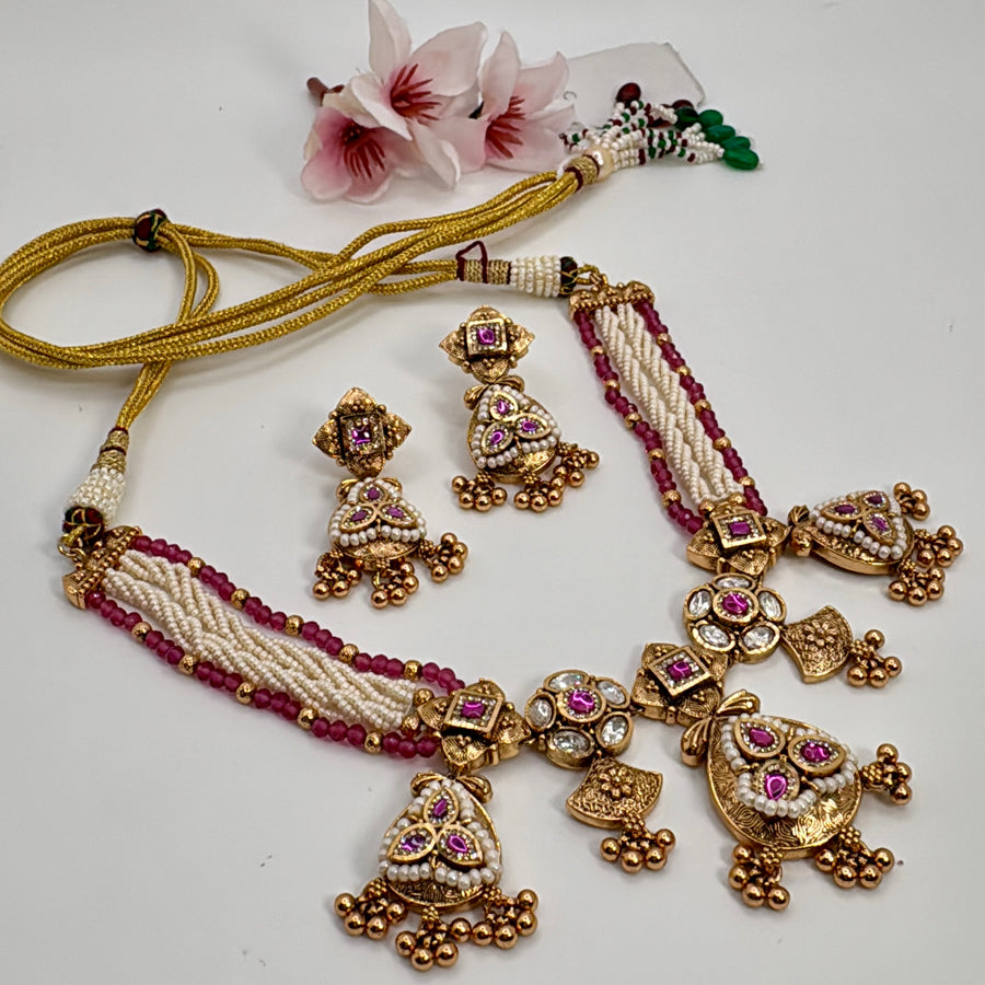 Ruby & Pearl Jadau Necklace Set