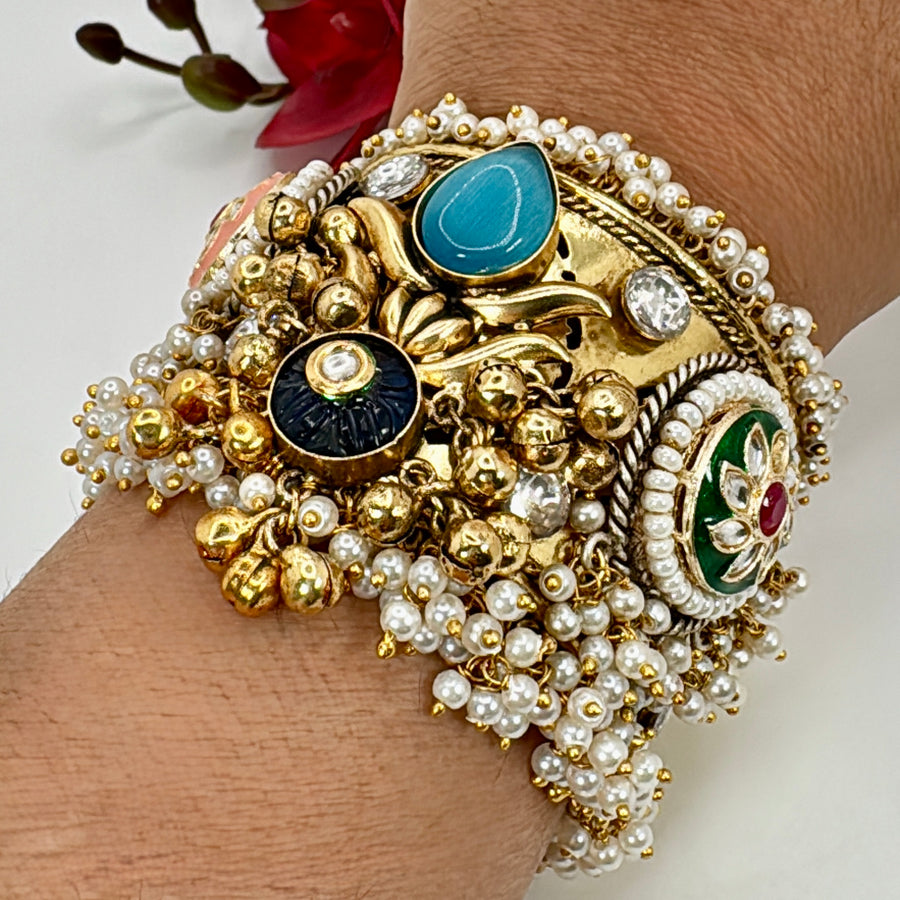Multi Gold Silver Lookalike Gold Adjustable Cuff Bangle