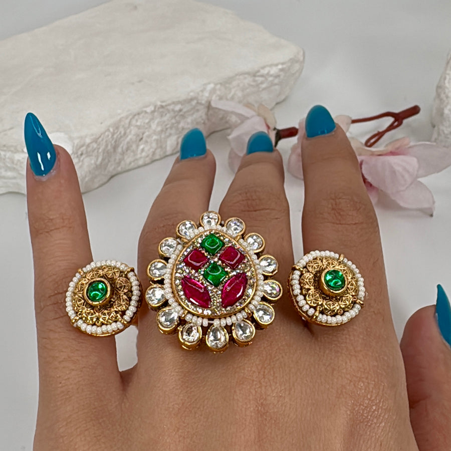 Ruby Green Two Finger Adjustable Finger Ring