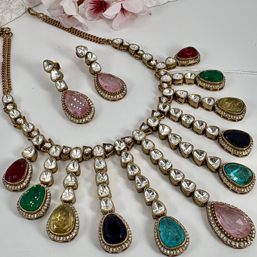 Multi Doublet Moissanite Necklace Set