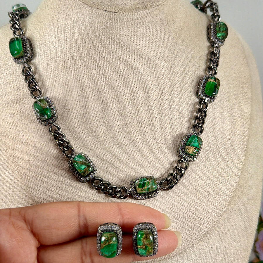 Mint Marble Doublet Victorian Polish Necklace Set