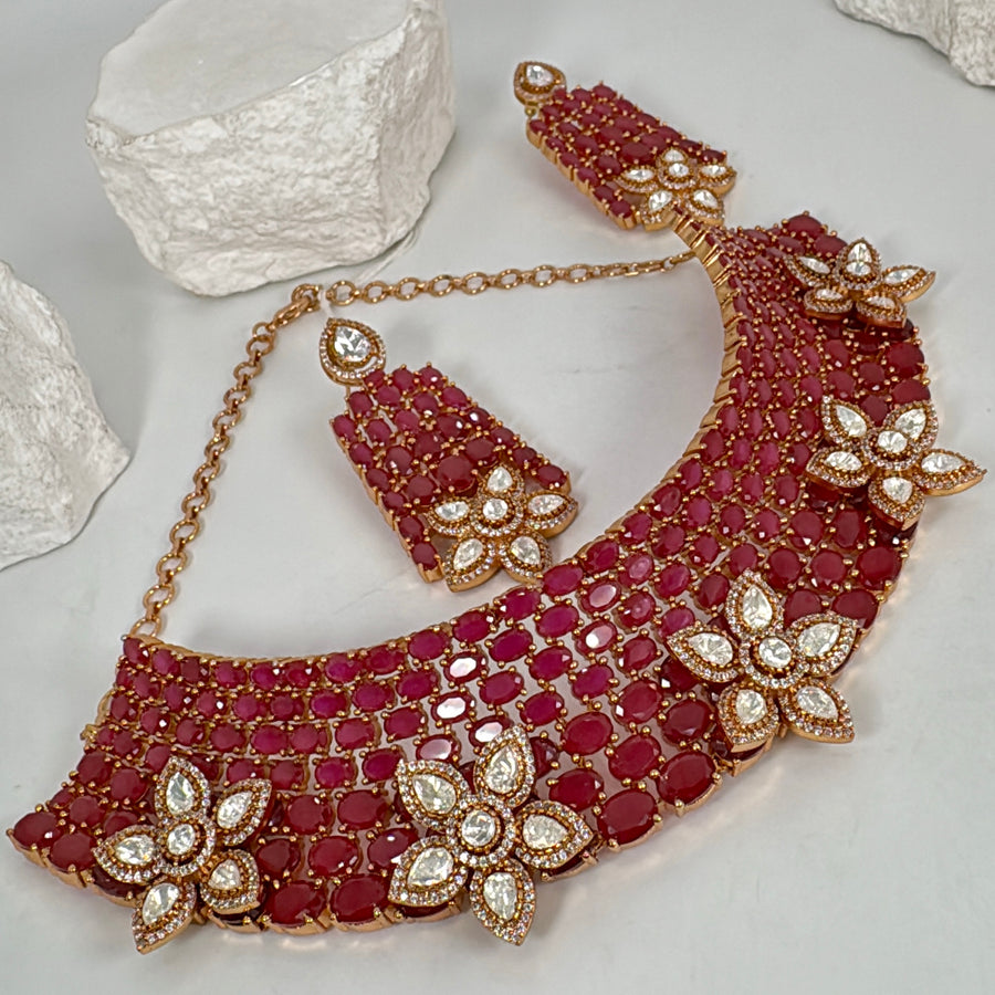Ruby Moissanite Statement Necklace Set