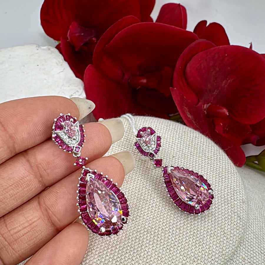 Pink Ruby Italian Cubic Zirconia Earrings