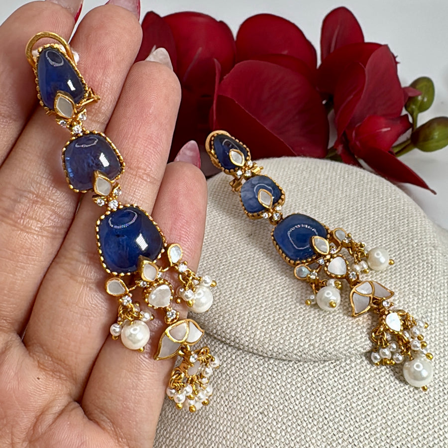Blue Doublet & MOP Earrings ( Length Approx.1.5 inches)