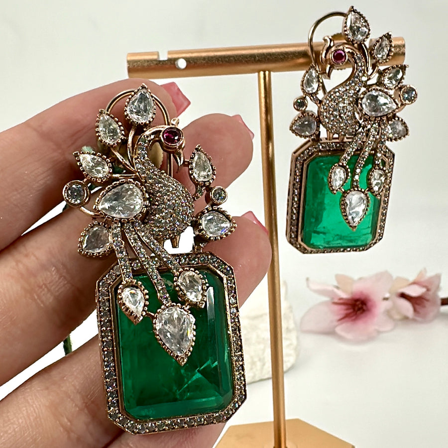 Green Doublet Bird Moissanite Earrings