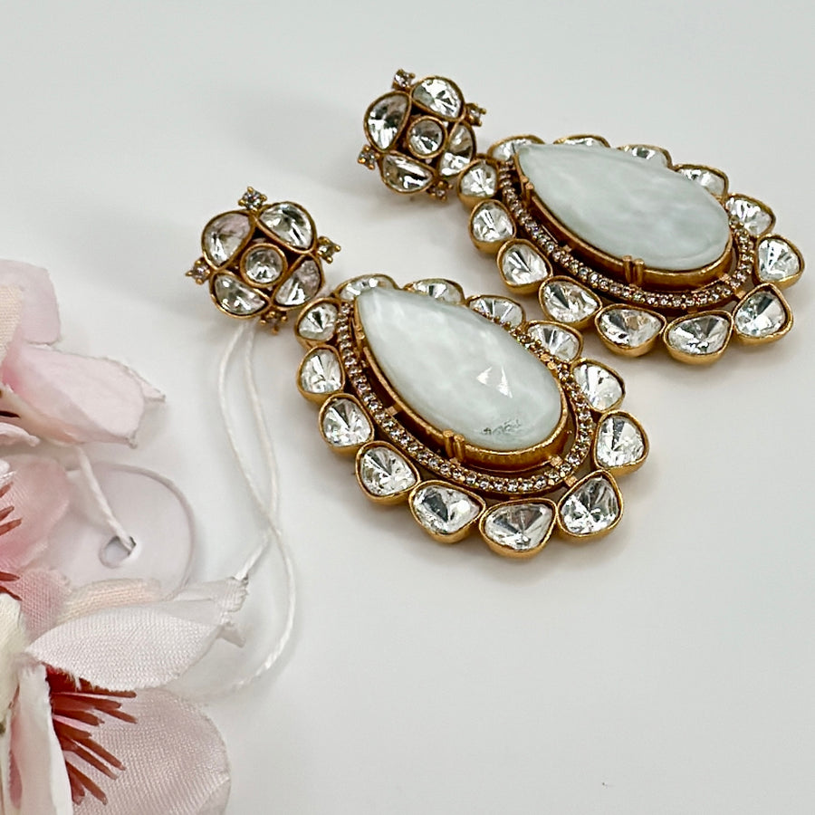White MOP Moissanite Statement Earrings