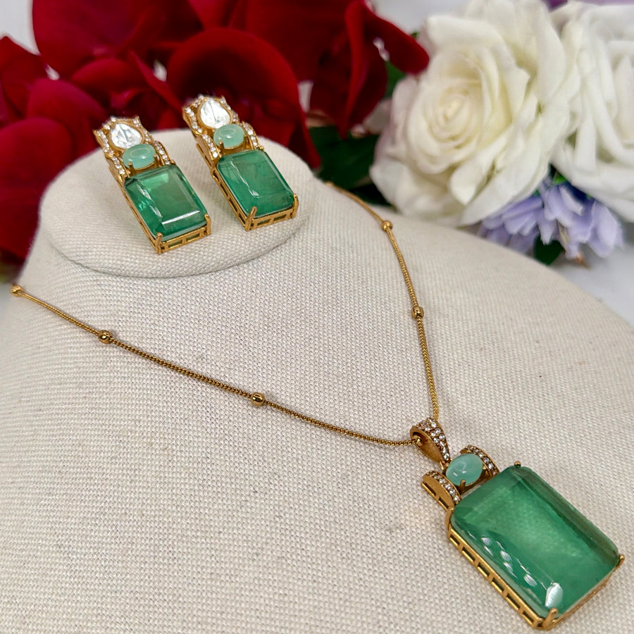 Mint Doublet Moissanite Pendant Necklace Set