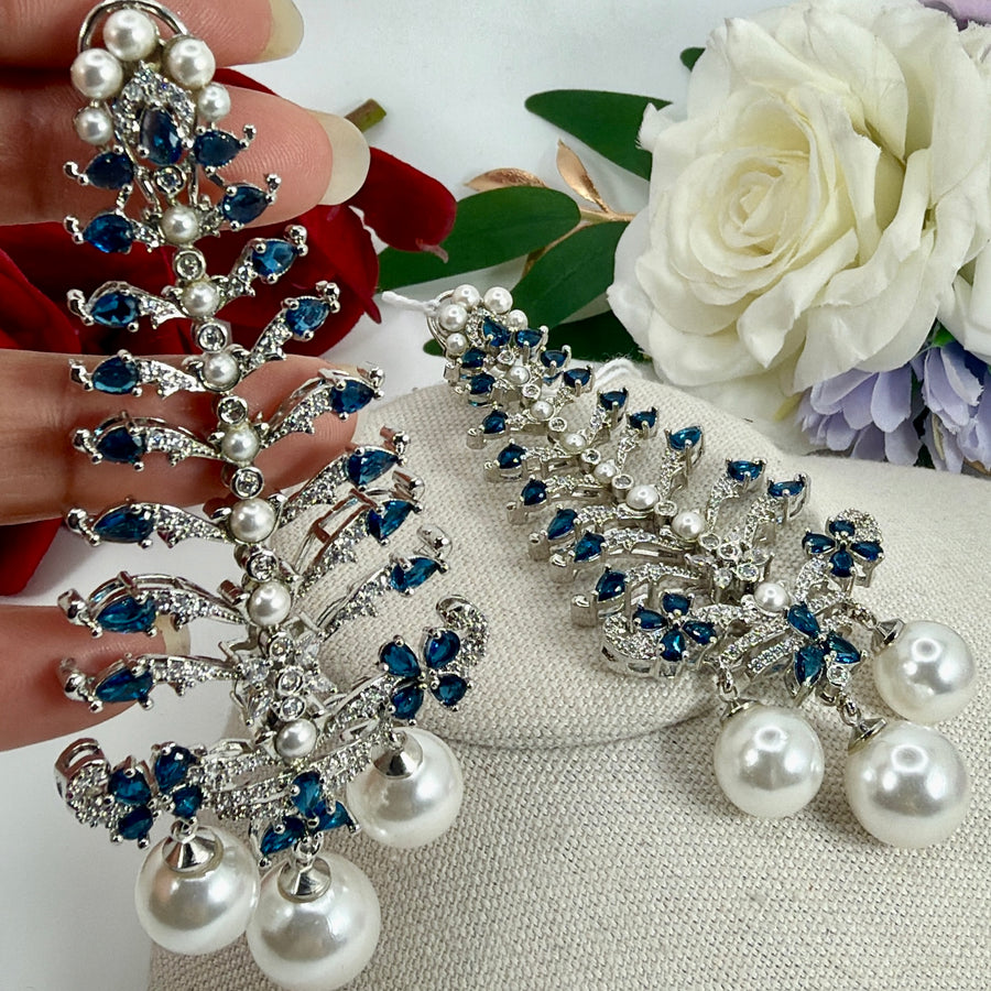 Blue Italian Pearl  Cubic Zirconia Lightweight Earrings
