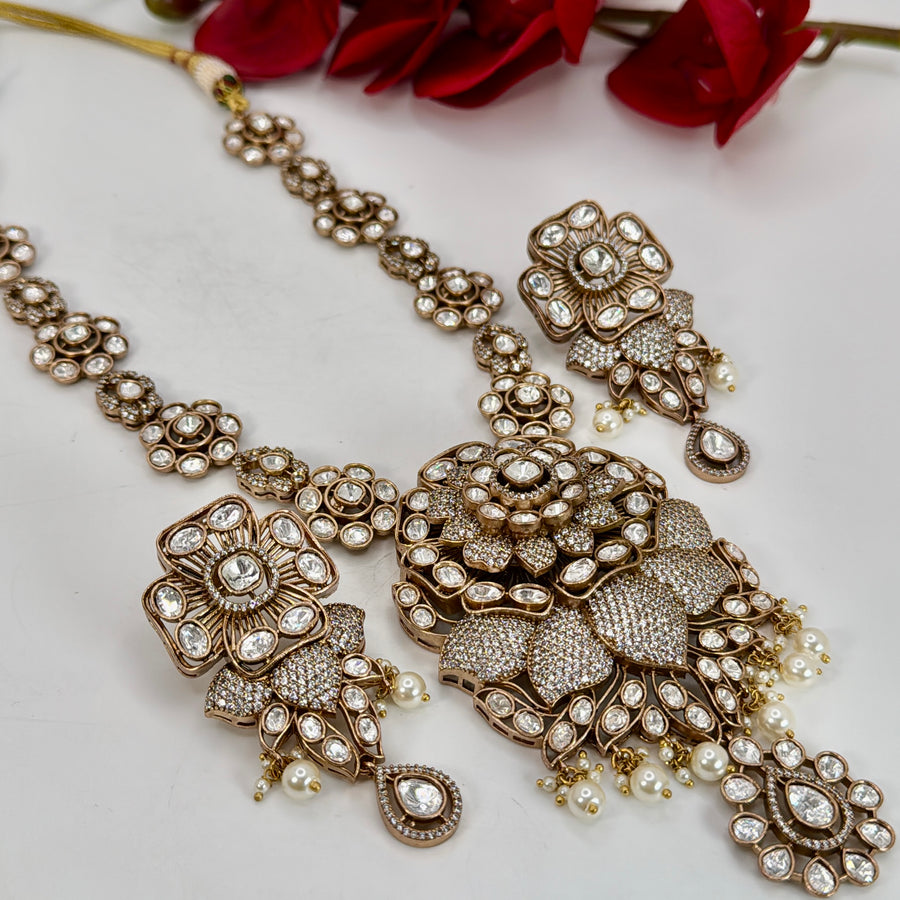Clear Moissanite Long Necklace Set