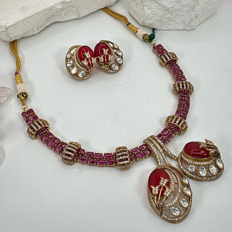 Ruby Moissanite Dainty Necklace Set