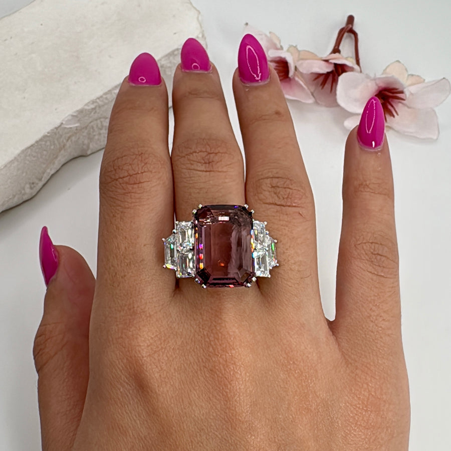 Purple American Diamonds CZ Adjustable Finger Ring
