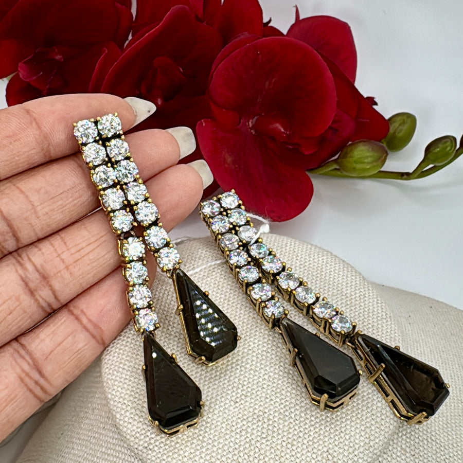Black Doublet Cubic Zirconia Lightweight Earrings