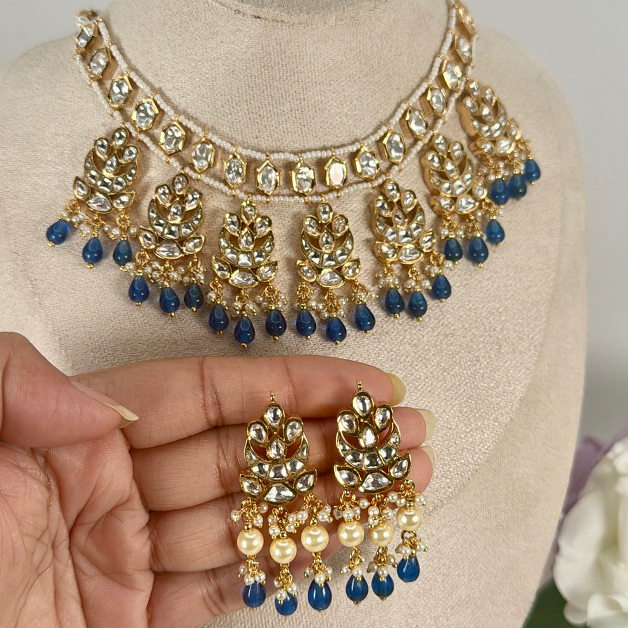 Blue Polki & Paachi Necklace Set