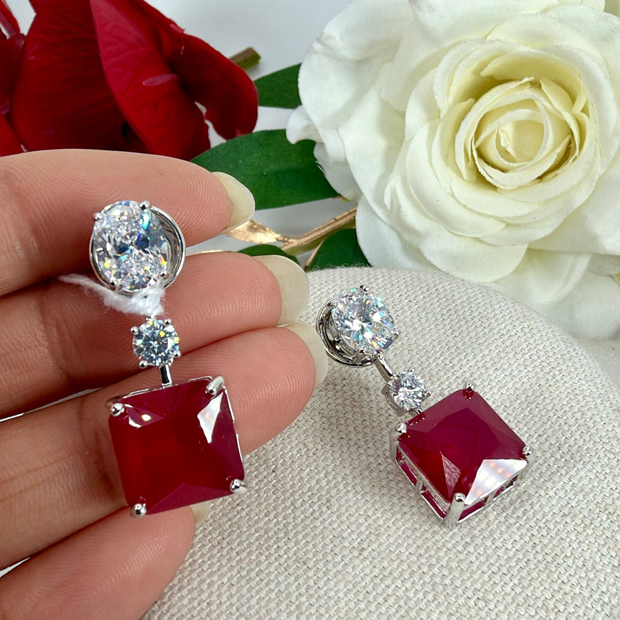 Ruby Cubic Zirconia Italian Earrings