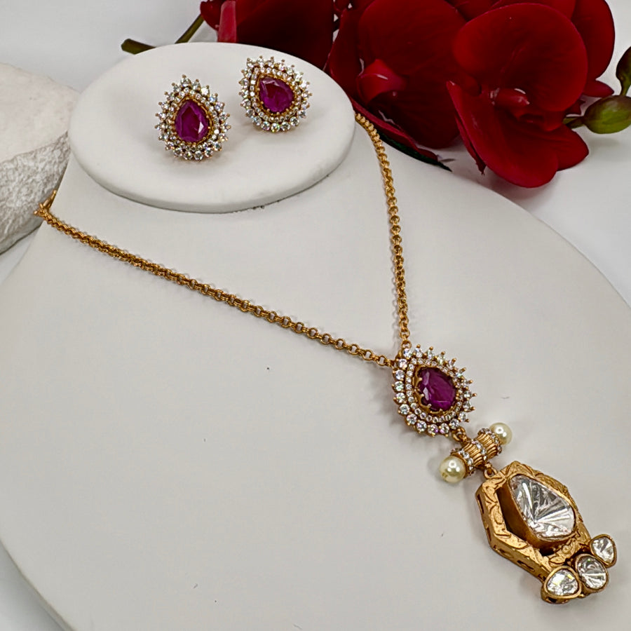 Ruby Moissanite Pendant Necklace Set
