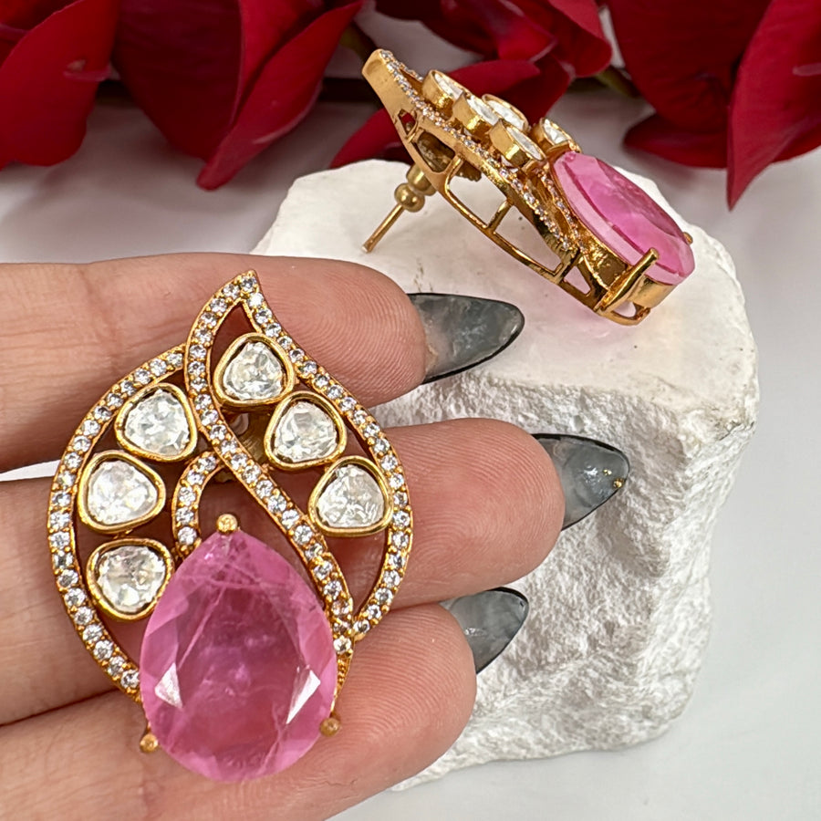 Hot Pink Doublet Moissanite Stud Earrings