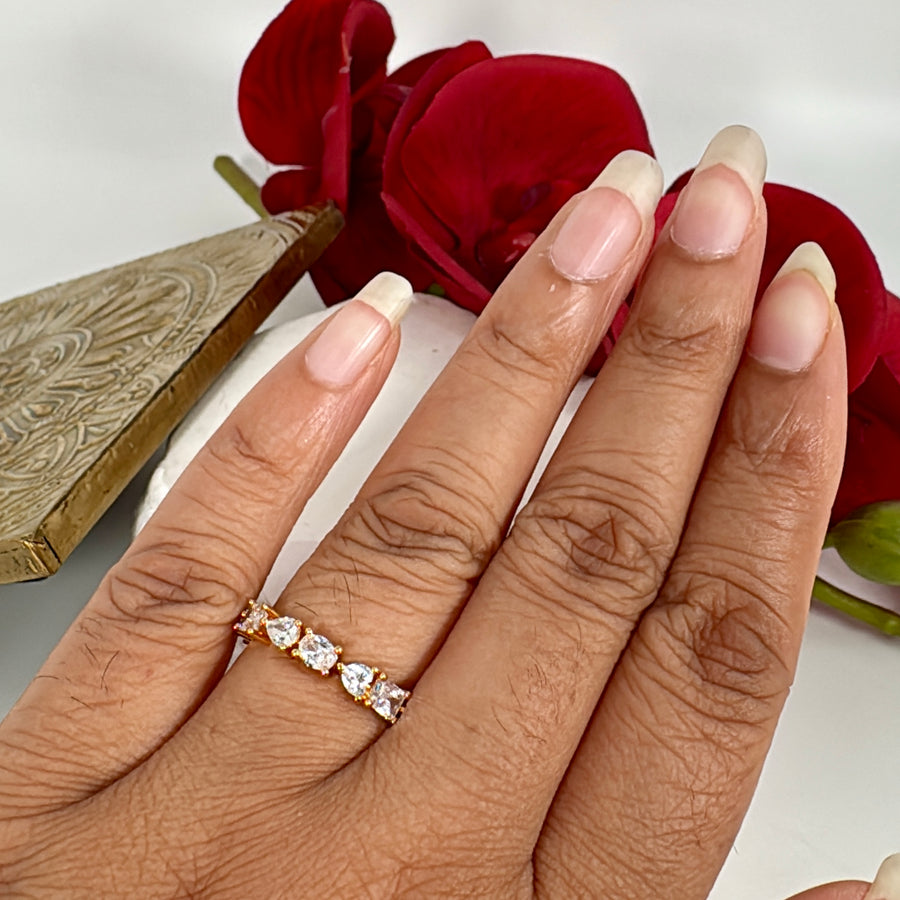 Clear Stackable Italian Cubic Zirconia Gold Plated Finger Ring (Size 7)
