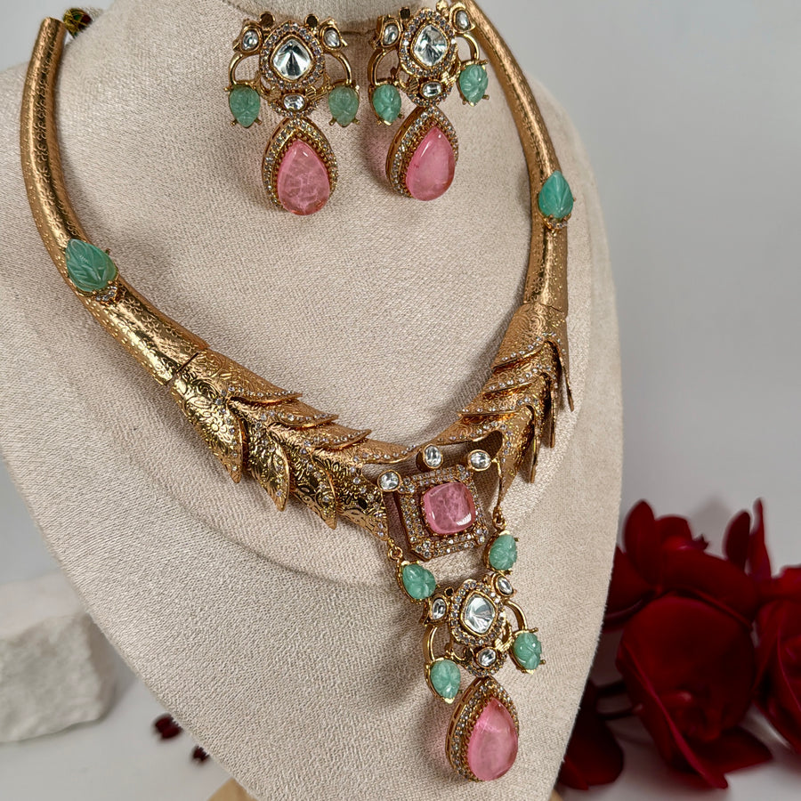 Pink & Mint Chic Moissanite Hasli Necklace Set
