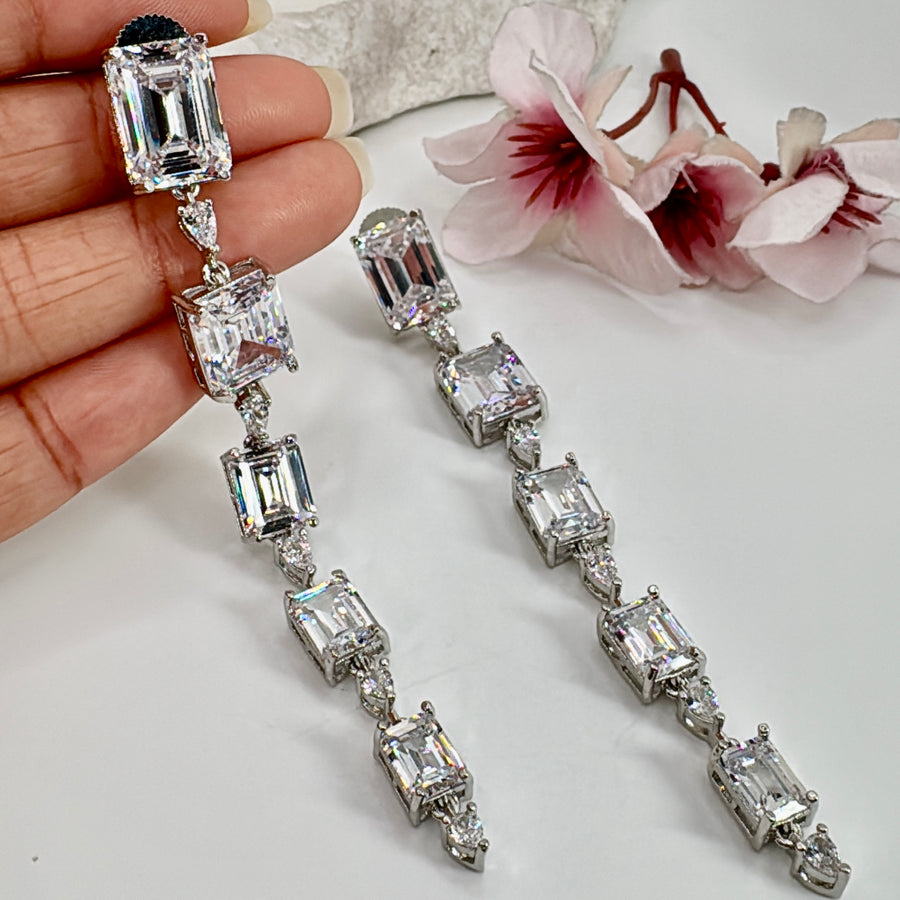 Clear American Diamonds Cubic Zirconia Italian Long Earrings