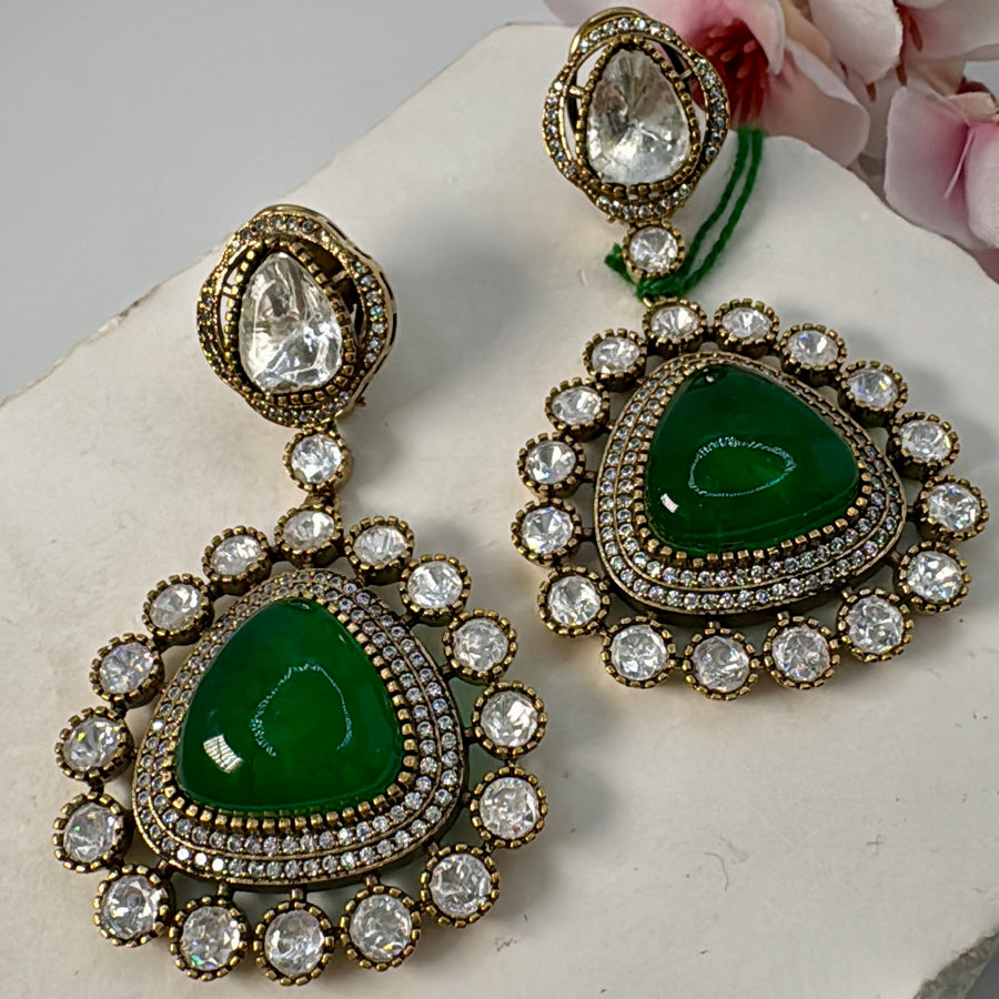 Green Doublet & Moissanite Earrings
