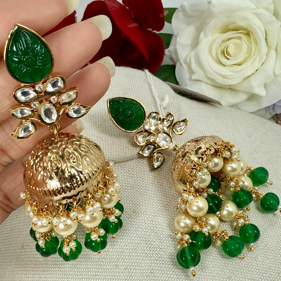Green Moissanite Jhumka Earrings
