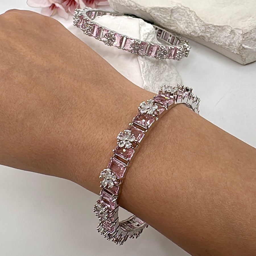 Pink American Diamonds Cubic Zirconia Non-Openable Bangle Pair(Size 2.6)