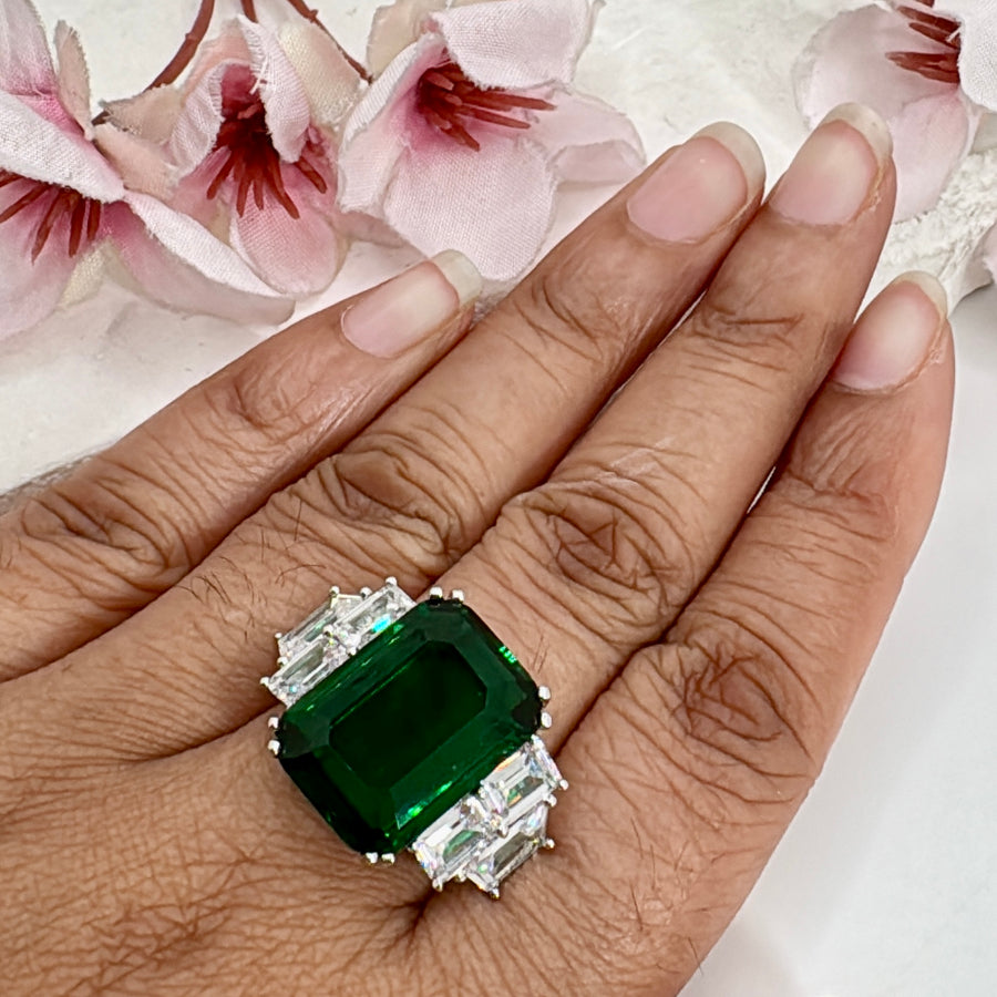 Green American Diamonds CZ Adjustable Finger Ring