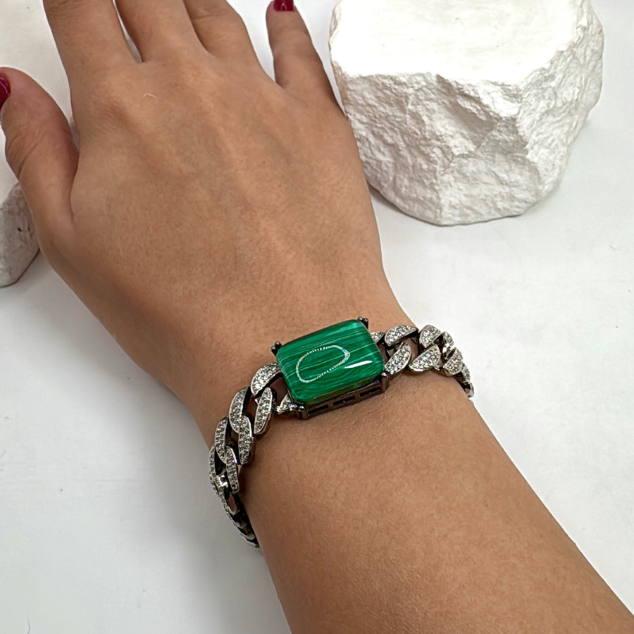 Green Doublet American Diamonds Cubic Zirconia Flexible Bracelet (Large: Length 7 inches)