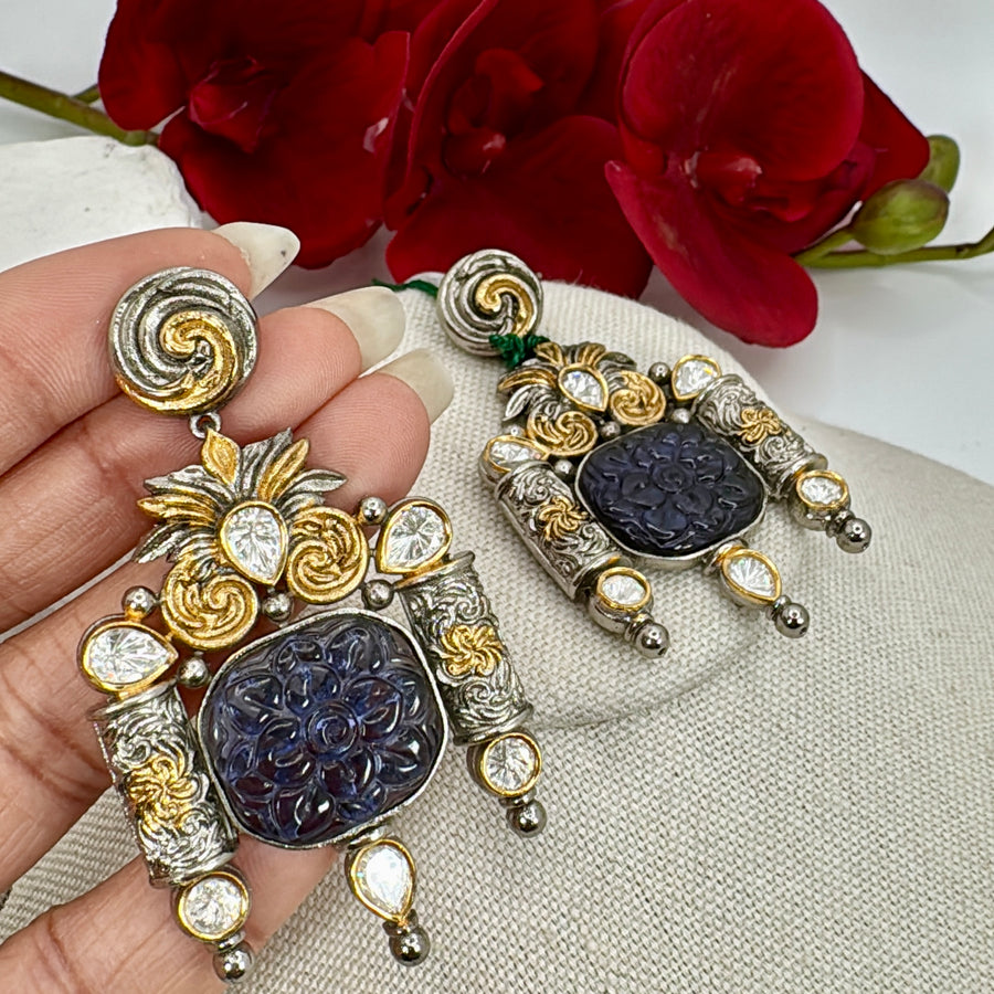 Purple Dual Tone Silver Lookalike Earrings