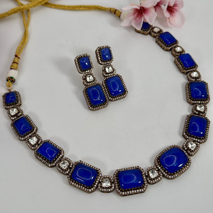 Blue Doublet Moissanite Necklace Set