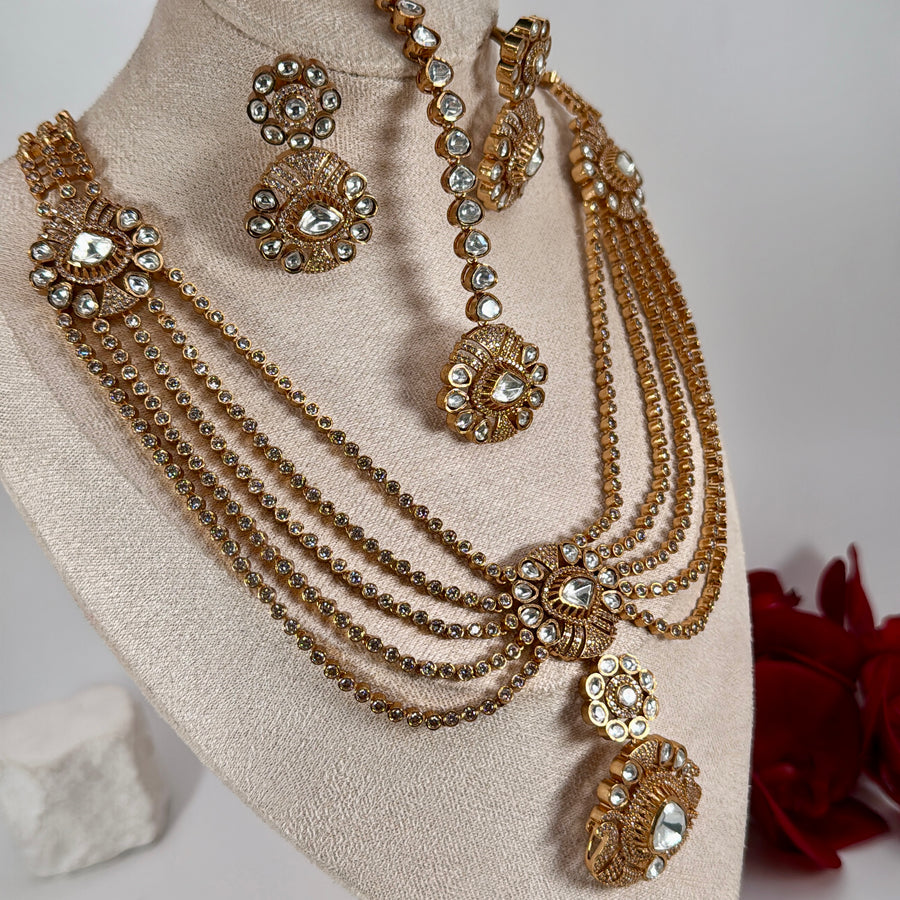 Clear Multi Layer Moissanite Necklace Set