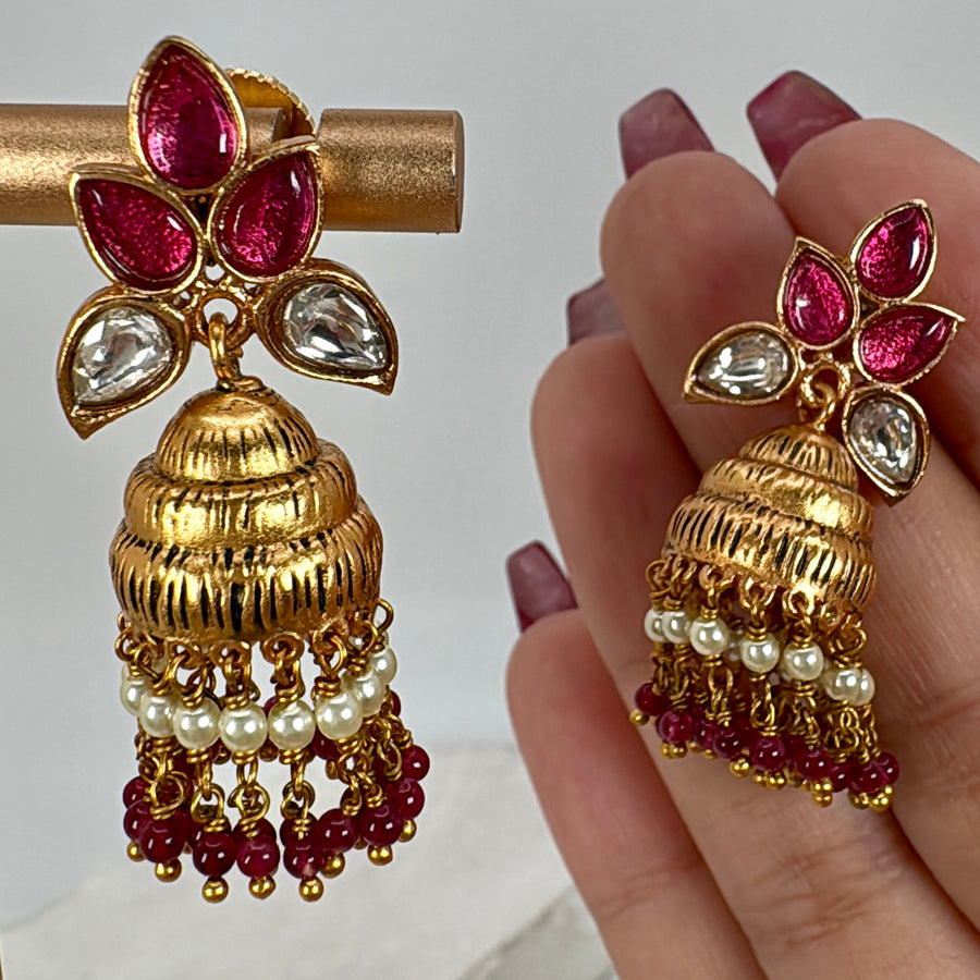 Pink Apala Inspired Dainty Kundan Jhumka Earrings