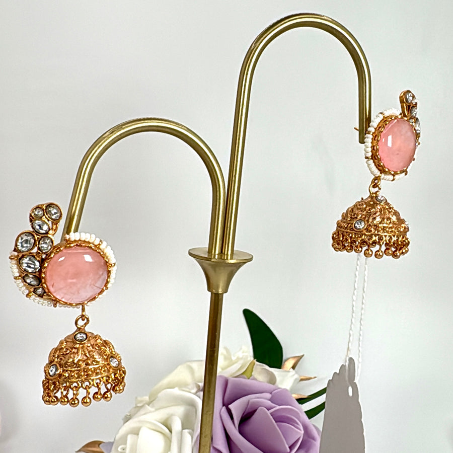 Pink Doublet & Moissanite Dainty Jhumka