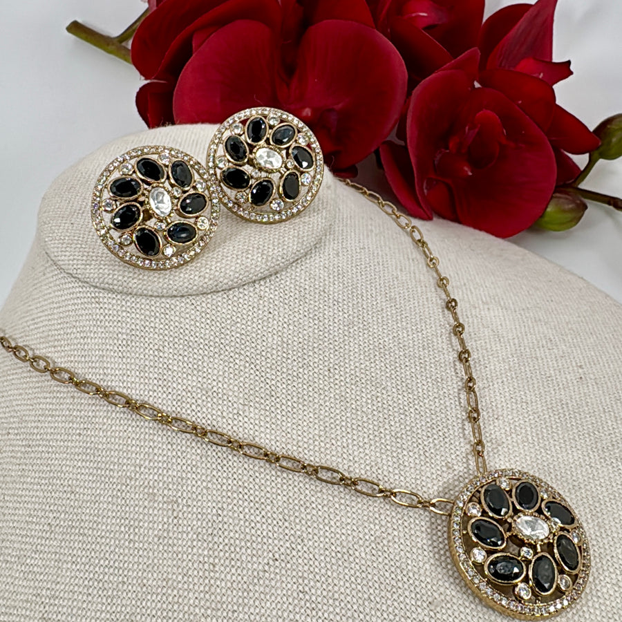 Blue Cubic Zirconia Pendant Necklace Set