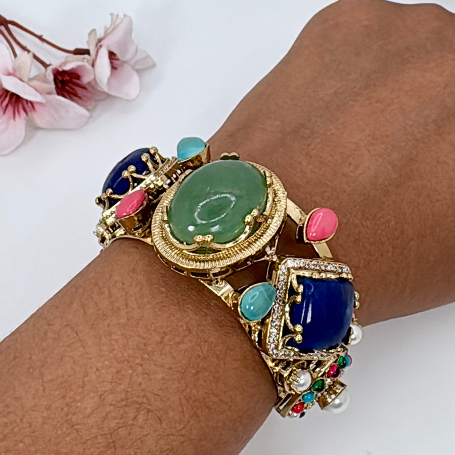 Mint Multi Marble Doublets Cuff Bracelet(One Size Fits All)