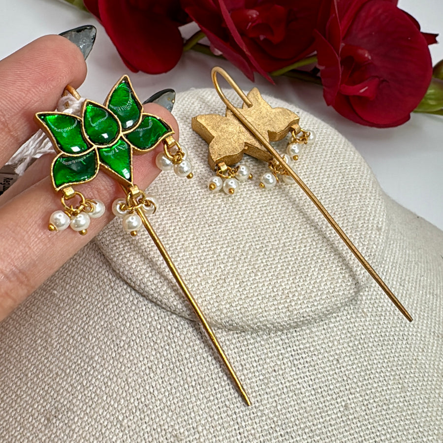 Green Paachi Jadau Cuff Earrings