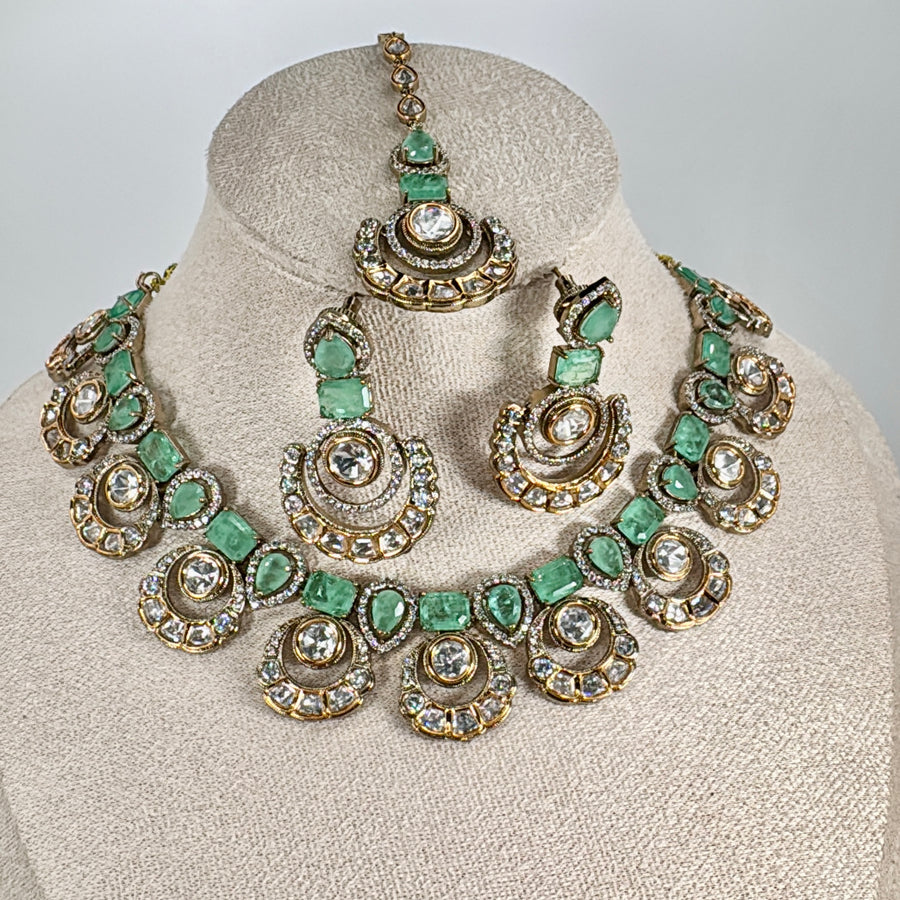 Mint Moissanite Bridal Necklace Set