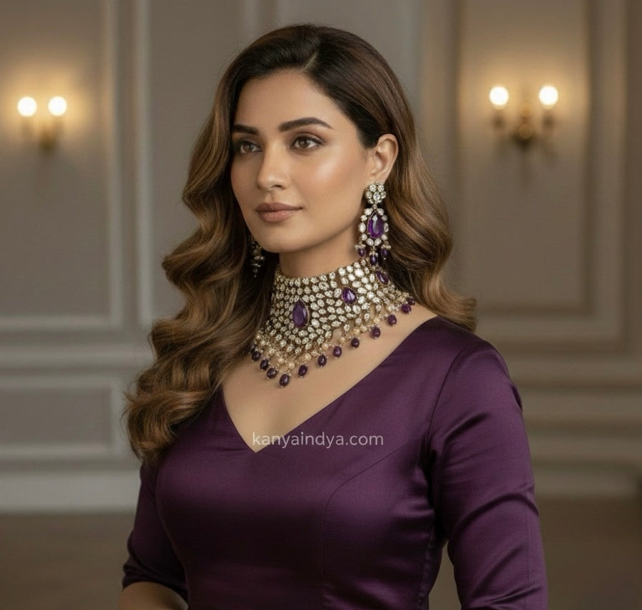 Purple Moissanite Statement Necklace Set