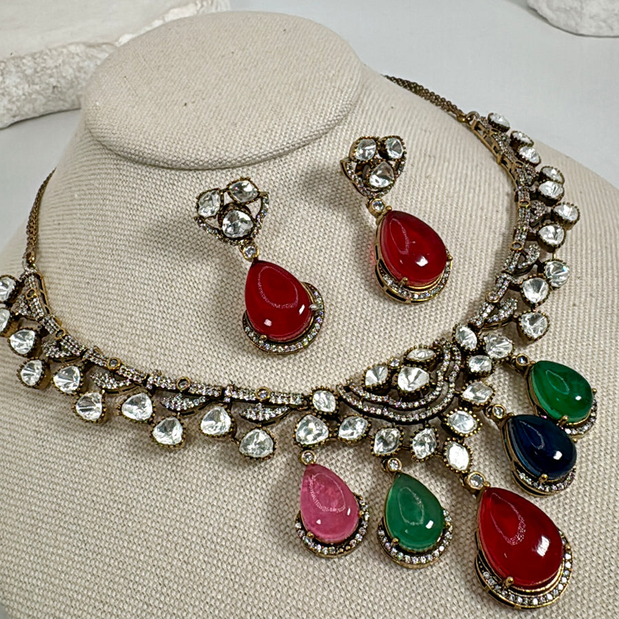 Multi Doublet Moissanite Necklace Set